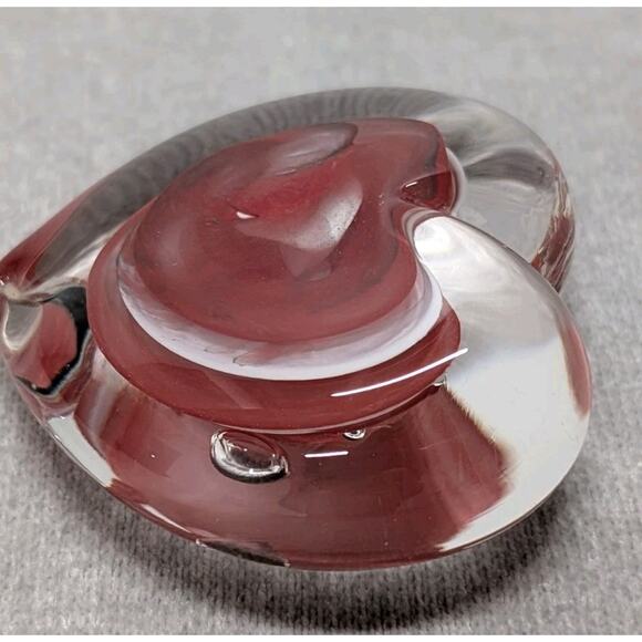 Kathy Sherman Art Glass Heart Paperweight Signed Dated 2004 Red Clear - Picture 10 of 14